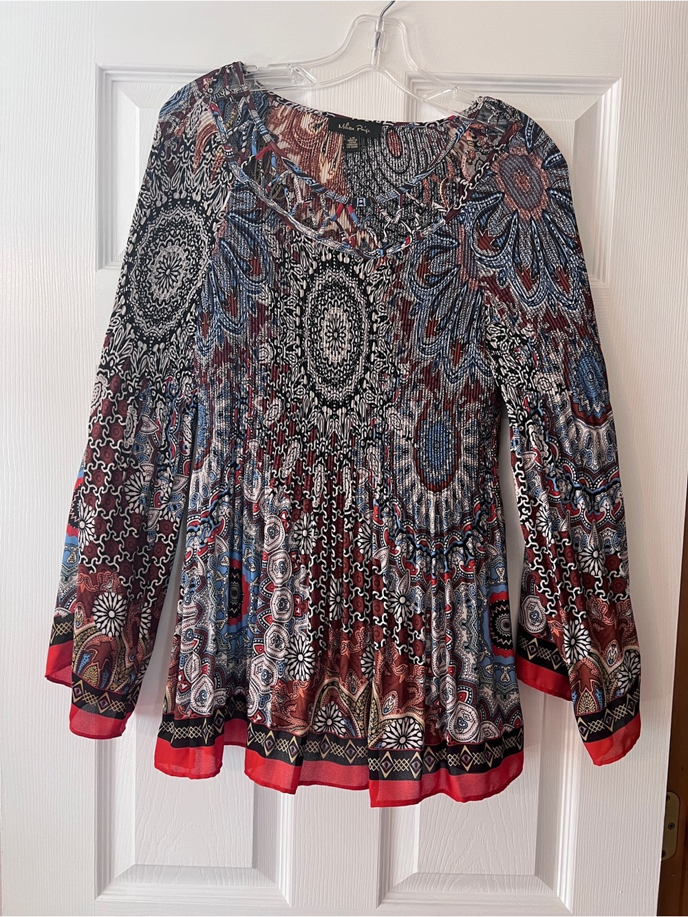Melissa Paige Red, Blue and Black Printed Smocked Tunic